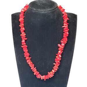 Vintage Red Puka Shell Chip Beaded Necklace Barrel Closure 16" Retro